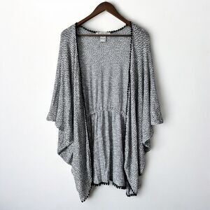 American Rag Cie Black & White Knit Pom Trim Open Cardigan Duster Size Large USA